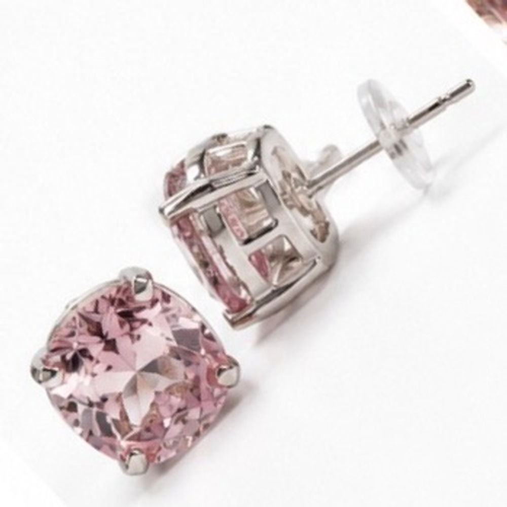 4K Pink Cushion Cut Cubic Zirconia Stud Earrings Silvertone Morganite Style